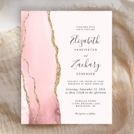 Budget Blush Pink Gold Agate Wedding Invitation