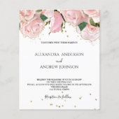 Budget Blush Pink Gold Floral Wedding Invitation (正面)