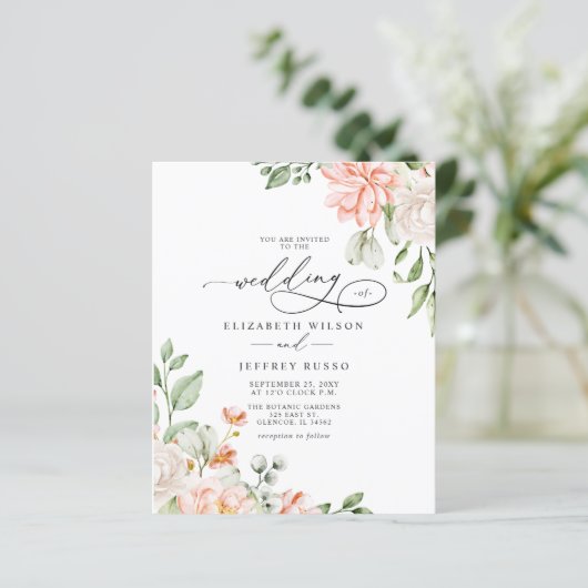 Budget Blush White Floral Wedding Invitations (スタンド正面)