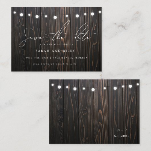 BUDGET Boho文字列ライトウェディング日付を保存 ノートカード (正面/裏面)