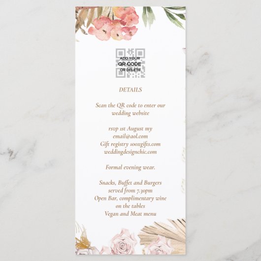 BUDGET BOHO結婚式の招待デジタルダウンロード メニュー (裏面)