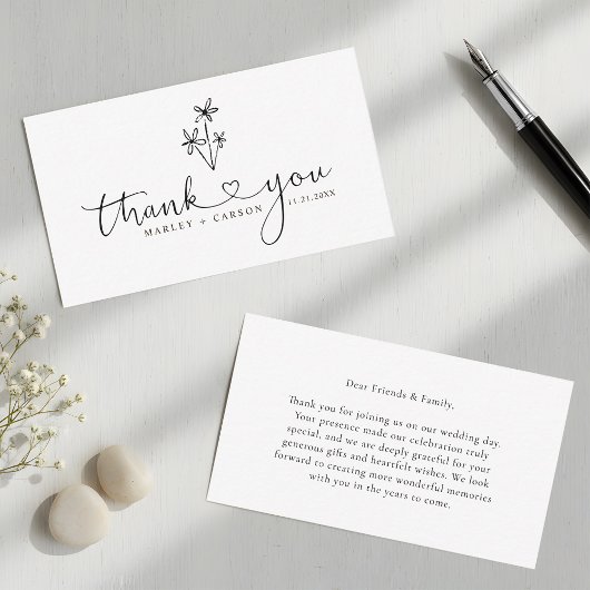 Budget Boho Heart Script Wedding Thank You ノートカード