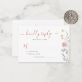Budget boho wildflower wedding RSVP ノートカード (正面/裏面インサイチュ)