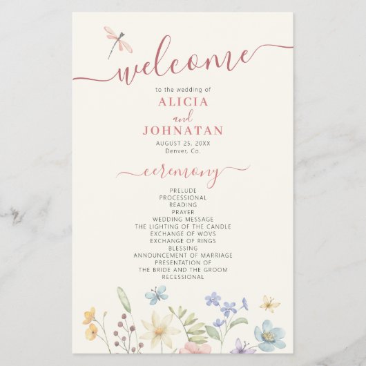 Budget boho wildflowers wedding program チラシ (正面)