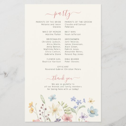 Budget boho wildflowers wedding program チラシ (裏面)