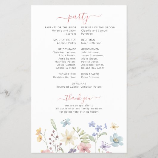Budget boho wildflowers wedding program チラシ (裏面)