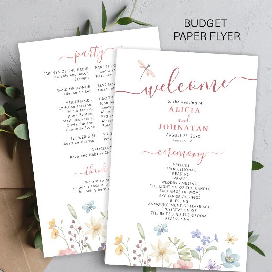 Budget boho wildflowers wedding program チラシ