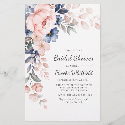 Budget Bridal Shower Pink Floral Invitation 便箋 (正面)