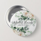 BUDGET Bridesmaid Bridal Party Gifts White ROSES 缶バッジ (正面&裏面)