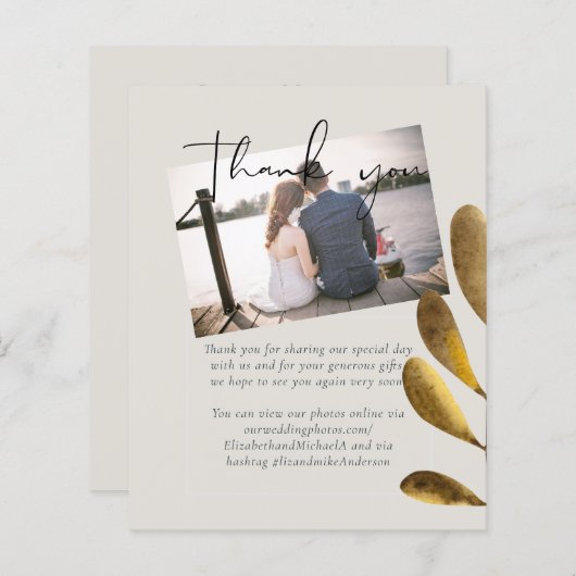 Budget Bronze素朴 Leafの結婚写真ありがとう (正面/裏面)