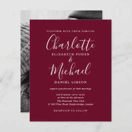 Budget Burgundyスクリプトフォト結婚式招待状