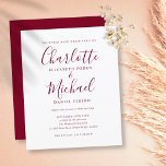Budget Burgundyスクリプト結婚式招待状<br><div class="desc">シグネチャースタイル名を使用しエレガントて、この予算の結婚式招待状はシックなバーパーソナライズされたガンディレタリングであなたの情報と一緒に行うことができる。Thisisnomeによる設計©</div>