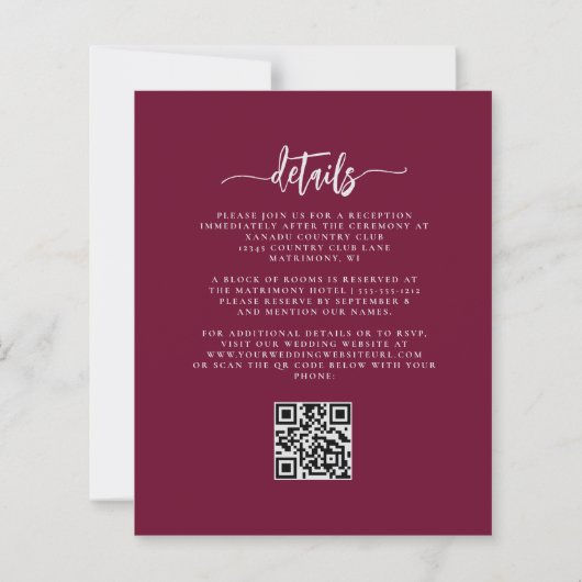 Budget Burgundy Blush Floral QR Code Wedding (裏面)