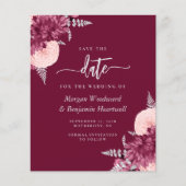 Budget Burgundy Blush Floral Wedding Save the Date (正面)