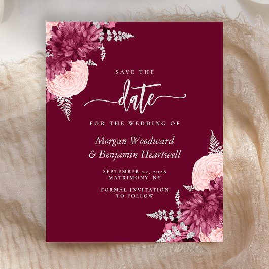 Budget Burgundy Blush Floral Wedding Save the Date