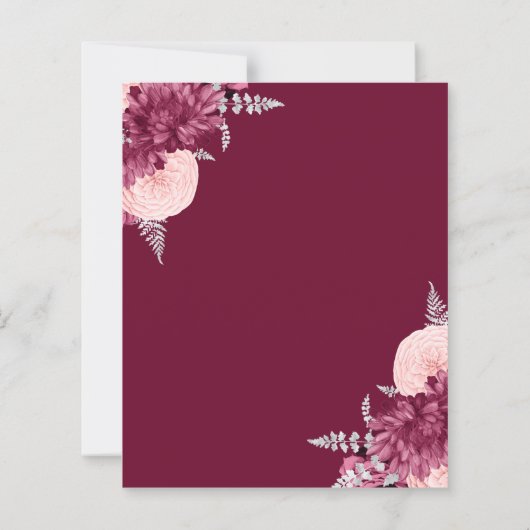Budget Burgundy Blush Silver Floral Wedding Invite (裏面)