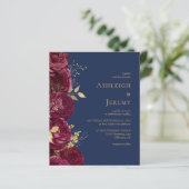 Budget Burgundy Floral Navy Blue Wedding Invite (スタンド正面)