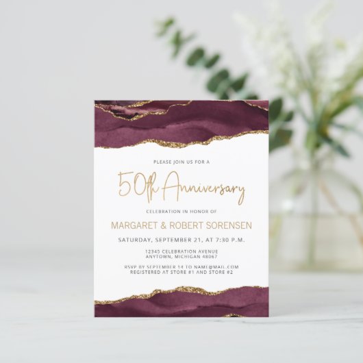 Budget Burgundy Gold Agate 50th Anniversary Invite (スタンド正面)