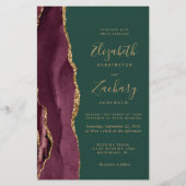 Budget Burgundy Gold Agate Green Wedding Invite (正面)