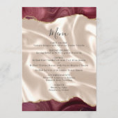 Budget Burgundy Gold Agate Silk Wedding Menu メニュー (正面)