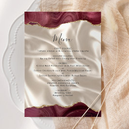 Budget Burgundy Gold Agate Silk Wedding Menu メニュー