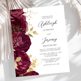 Budget Burgundy Gold Floral Script Wedding Invite