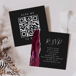 Budget Burgundy Silver Agate Dark QR Code RSVP エンクロージャーカード