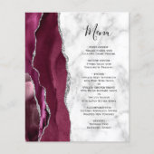 Budget Burgundy Silver Agate Marble Wedding Menu (正面)