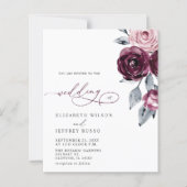 Budget Burgundy White Floral Wedding Invitations (正面)