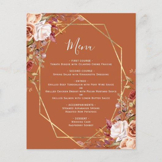 Budget Burnt Orange Fall Floral Wedding Menu (正面)