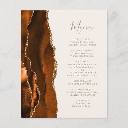 Budget Burnt Orange Gold Agate Ivory Wedding Menu (正面)