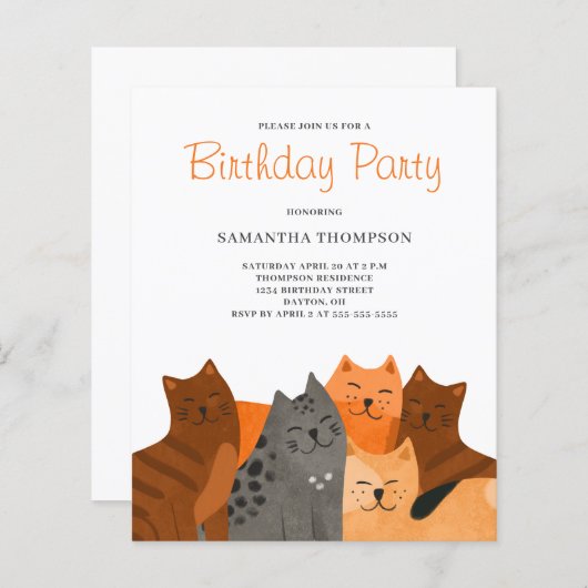 Budget Cat Birthday Partyへの招待 (正面/裏面)