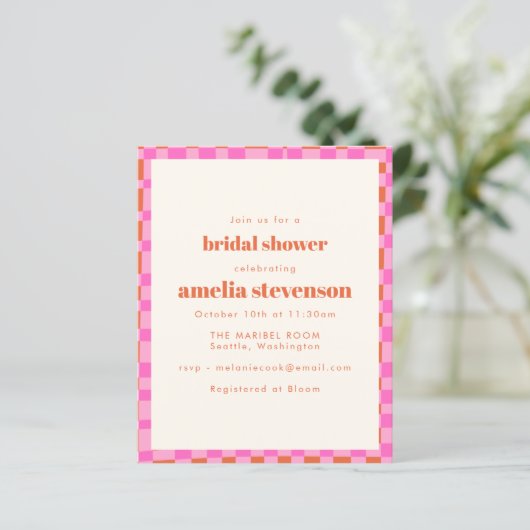 Budget Checker Pink Orange Bridal Shower Invite (スタンド正面)