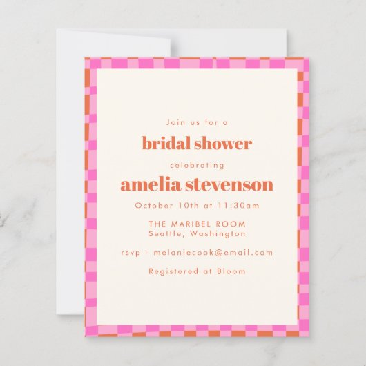Budget Checker Pink Orange Bridal Shower Invite (正面)