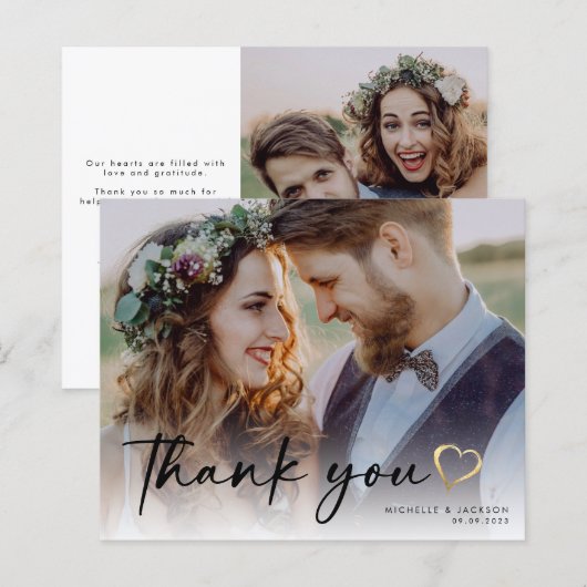 BUDGET Chic Script結婚の写真サンキューカード (正面/裏面)