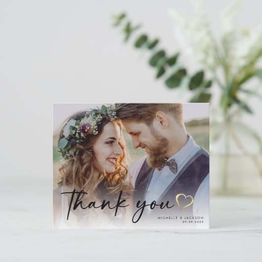 BUDGET Chic Script結婚の写真サンキューカード (スタンド正面)