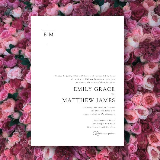 Budget Christian Monogrammed Cross Modern Minimal 招待状