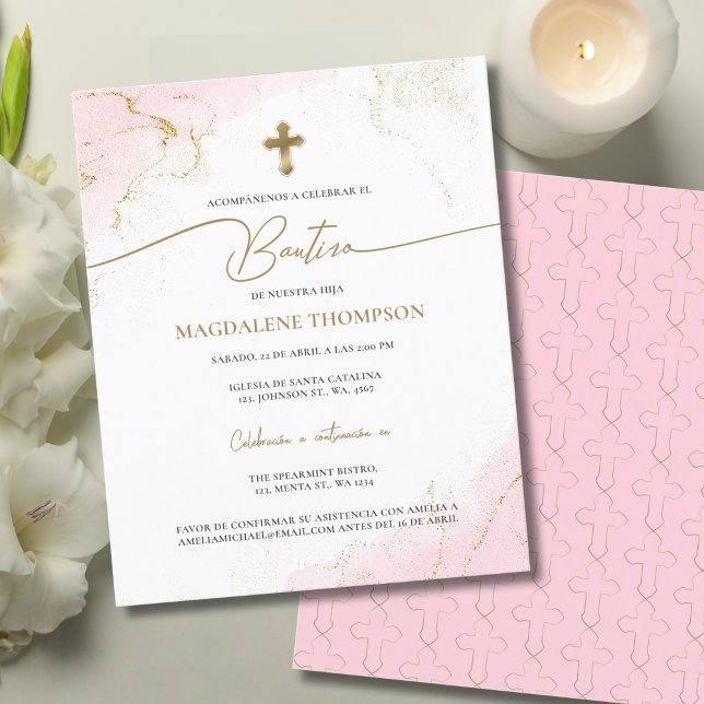 Budget Christian Pink Gold Cross Girl Bautizo (クリエイターアップロード済み)