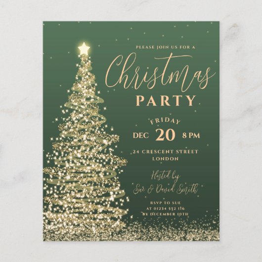 Budget Christmas Tree Party Green Holiday Invite チラシ (正面)