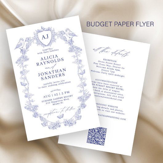 Budget classic blue all in one wedding invitation チラシ