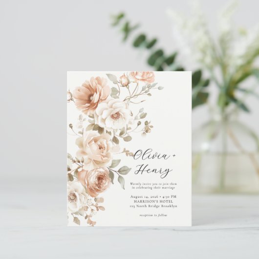 Budget Classic Elegant Floral Wedding Invitation (スタンド正面)