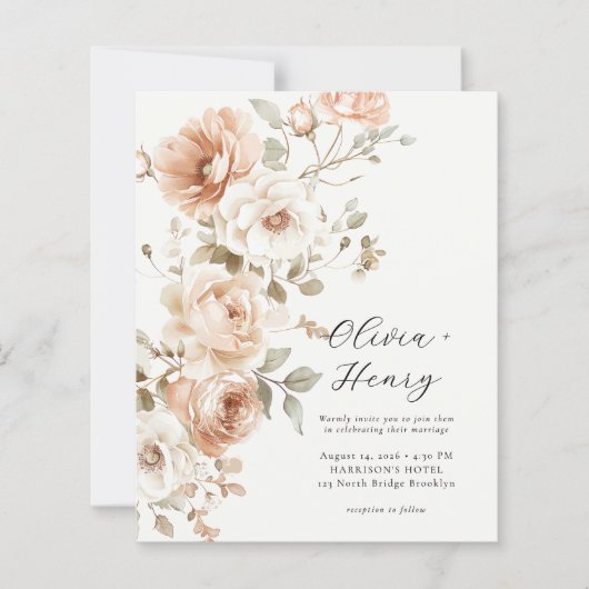 Budget Classic Elegant Floral Wedding Invitation (正面)