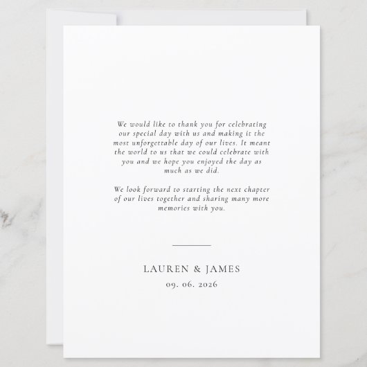 Budget Classic Formal Wedding Photo Thank You Card (裏面)