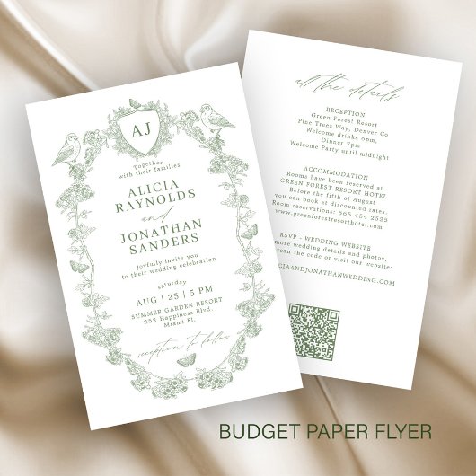 Budget classic sage all in one wedding invitation チラシ