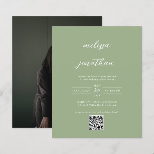 BUDGET Classic Sage Green Photo QR Code Wedding (正面/裏面)