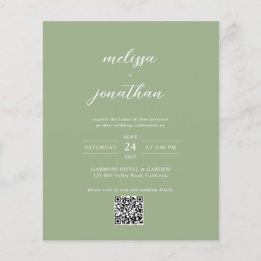 BUDGET Classic Sage Green Photo QR Code Wedding (正面)
