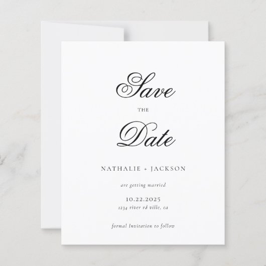 BUDGET Classic Script Photo Wedding Save the Date (正面)