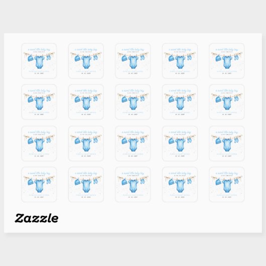 Budget Clothesline Blue Boy Baby Shower invitation スクエアシール (シート)