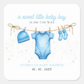 Budget Clothesline Blue Boy Baby Shower invitation スクエアシール (正面)