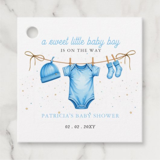 Budget Clothesline Blue Boy Baby Shower invitation フェイバータグ (正面)